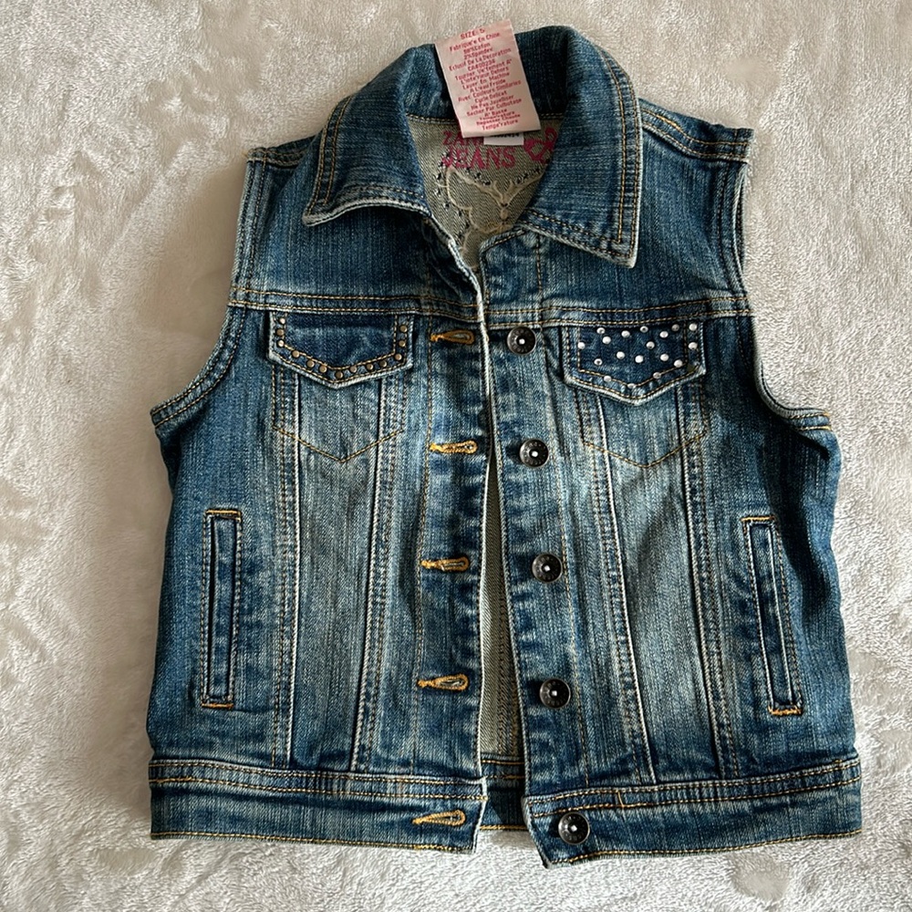Denim Butterfly Metal Rivet Vest Size 5